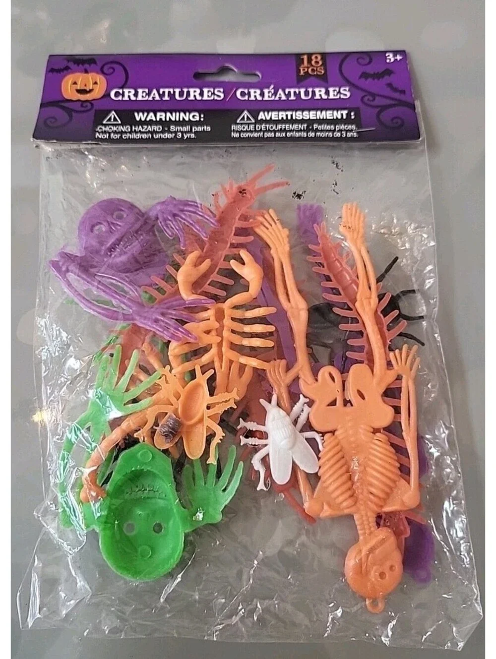Vintage Halloween Plastic Toys Skeletons insects Bugs Worms Creepy Crawls 18 Pcs